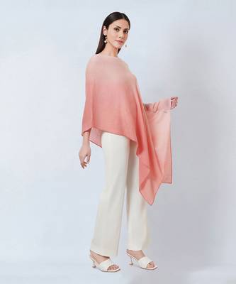 Pink Ombre Asymmetrical Embellished Cashmere Poncho 4