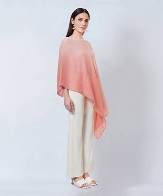 Pink Ombre Asymmetrical Embellished Cashmere Poncho 5
