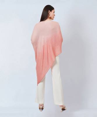 Pink Ombre Asymmetrical Embellished Cashmere Poncho 6