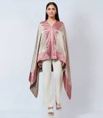 Ecru Satin Asymmetrical Tunic With Dusty Rose Border