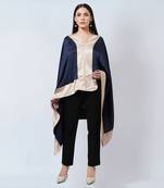 Midnight Blue Satin Asymmetrical Tunic With Gold Border