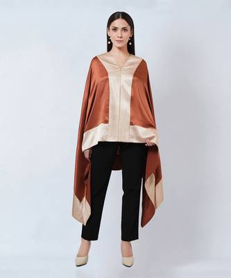 Russet Satin Asymmetrical Tunic With Gold Border 1