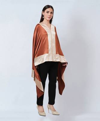 Russet Satin Asymmetrical Tunic With Gold Border 2