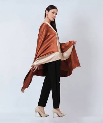 Russet Satin Asymmetrical Tunic With Gold Border 3