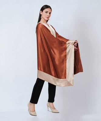 Russet Satin Asymmetrical Tunic With Gold Border 4