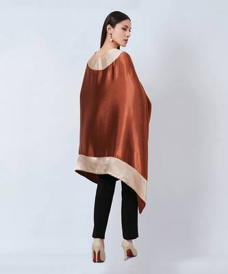 Russet Satin Asymmetrical Tunic With Gold Border 5