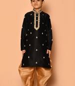 Black embroidered art silk boys-dhoti-kurta