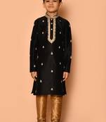 Black embroidered art silk boys-kurta-pyjama