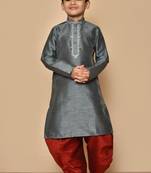 Grey embroidered art silk boys-dhoti-kurta