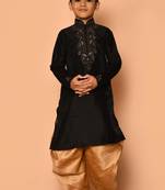 Black embroidered art silk boys-dhoti-kurta