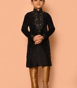 Black embroidered art silk boys-kurta-pyjama