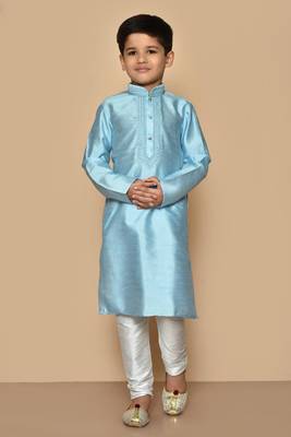 Blue embroidered art silk boys-kurta-pyjama 1