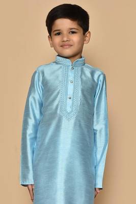 Blue embroidered art silk boys-kurta-pyjama 2