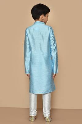Blue embroidered art silk boys-kurta-pyjama 3