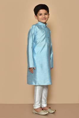 Blue embroidered art silk boys-kurta-pyjama 4