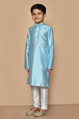 Blue embroidered art silk boys-kurta-pyjama 5