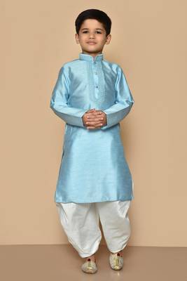 Blue embroidered art silk boys-kurta-pyjama 1