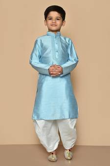 Blue embroidered art silk boys-kurta-pyjama