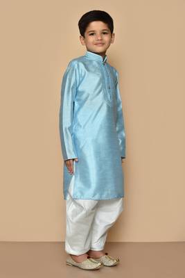 Blue embroidered art silk boys-kurta-pyjama 2