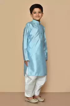 Blue embroidered art silk boys-kurta-pyjama