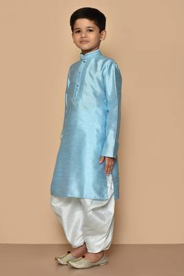 Blue embroidered art silk boys-kurta-pyjama 3