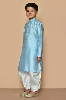 Blue embroidered art silk boys-kurta-pyjama
