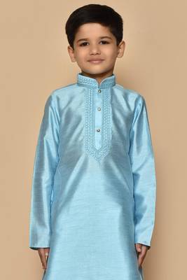 Blue embroidered art silk boys-kurta-pyjama 4
