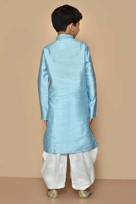 Blue embroidered art silk boys-kurta-pyjama 5