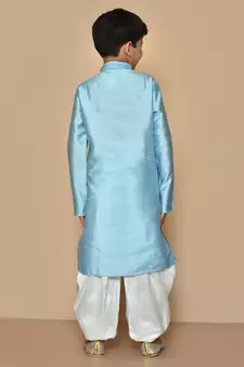 Blue embroidered art silk boys-kurta-pyjama