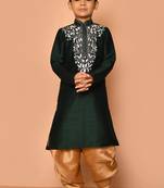 Green embroidered art silk boys-dhoti-kurta