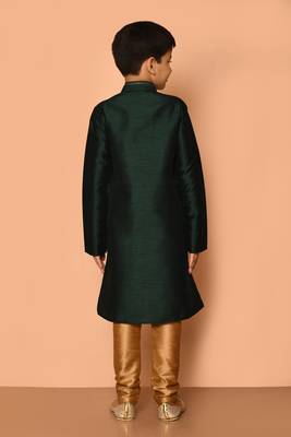 Green embroidered art silk boys-kurta-pyjama 4