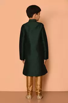 Green embroidered art silk boys-kurta-pyjama