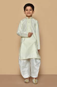 Fawn embroidered cotton boys-dhoti-kurta