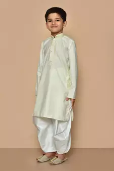 Fawn embroidered cotton boys-dhoti-kurta