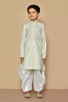 Fawn embroidered cotton boys-dhoti-kurta