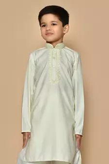 Fawn embroidered cotton boys-dhoti-kurta