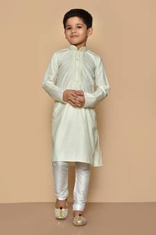 Fawn embroidered art silk boys-kurta-pyjama