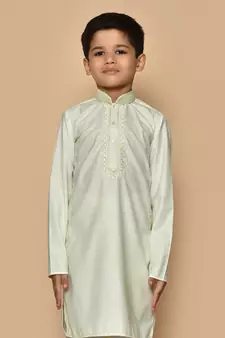 Fawn embroidered art silk boys-kurta-pyjama