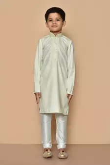 Fawn embroidered art silk boys-kurta-pyjama