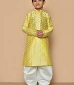 Yellow printed art silk boys-dhoti-kurta