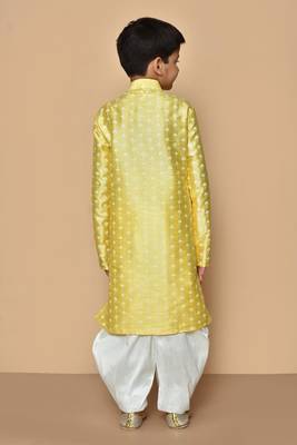 Yellow printed art silk boys-dhoti-kurta 4