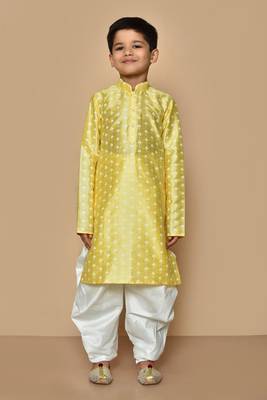 Yellow printed art silk boys-dhoti-kurta 5