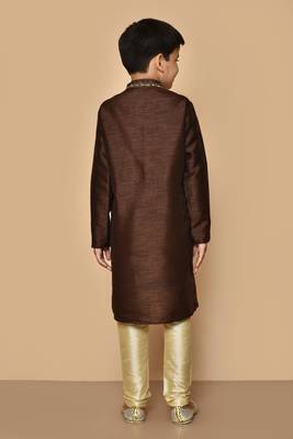 Brown embroidered art silk boys-kurta-pyjama 4