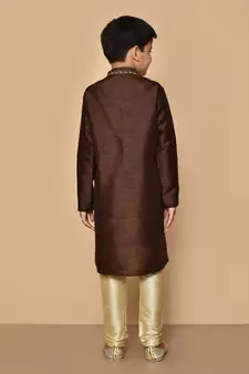 Brown embroidered art silk boys-kurta-pyjama