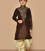 Brown embroidered art silk boys-dhoti-kurta