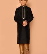 Black embroidered art silk boys-kurta-pyjama