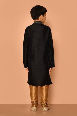 Black embroidered art silk boys-kurta-pyjama 2