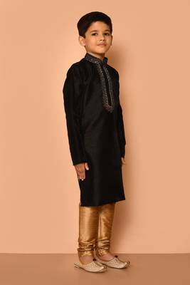 Black embroidered art silk boys-kurta-pyjama 3