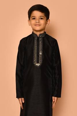 Black embroidered art silk boys-kurta-pyjama 4