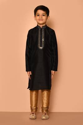 Black embroidered art silk boys-kurta-pyjama 5